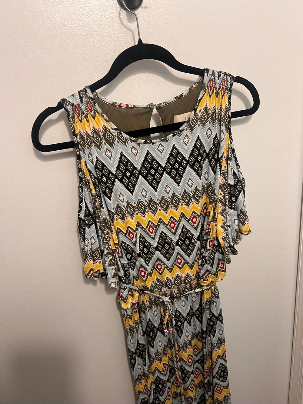 LOFT Sleeveless Asymmetrical Maxi Dress in Yellow, Black & Light Blue